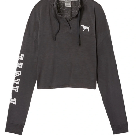VS Pink Varsity Quarter Snap Long Sleeve Logo Crop Top - Picture 1 of 2